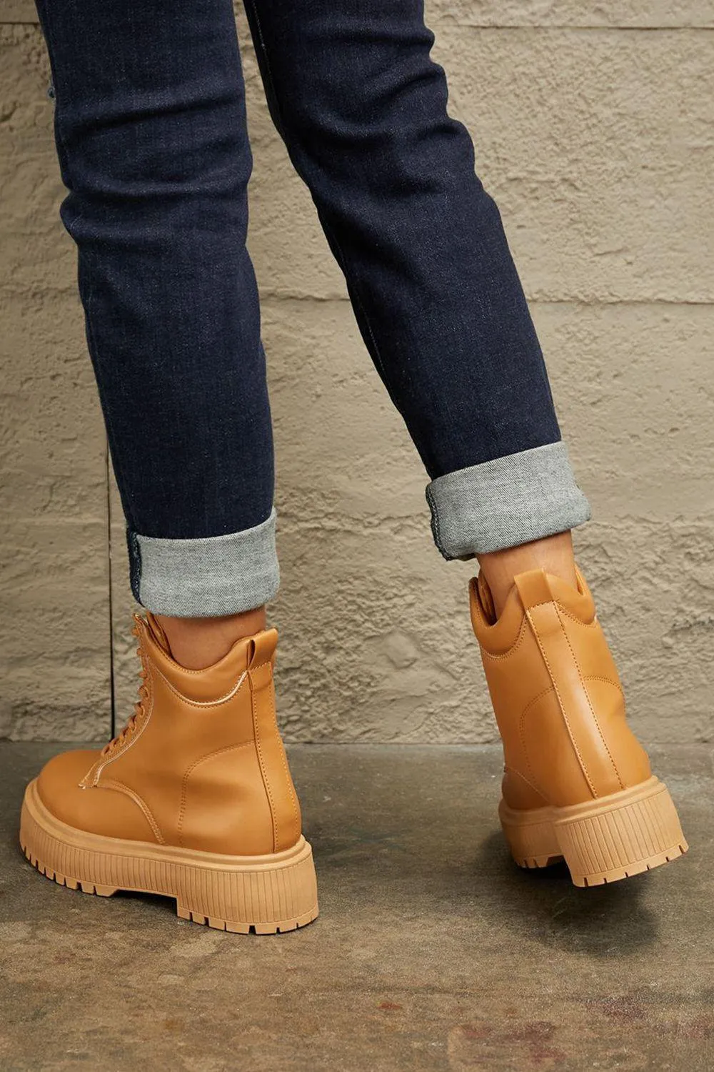 East Lion Lace Up Caramel Platform Combat Boots