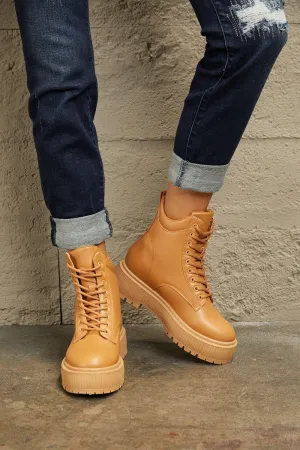 East Lion Lace Up Caramel Platform Combat Boots