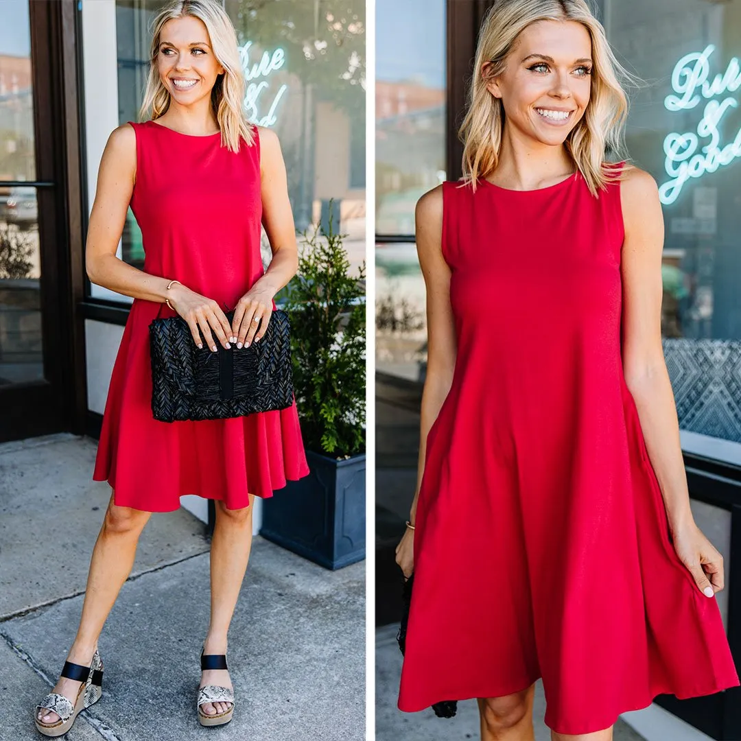 Easy To Find Ruby Red Swing Dress