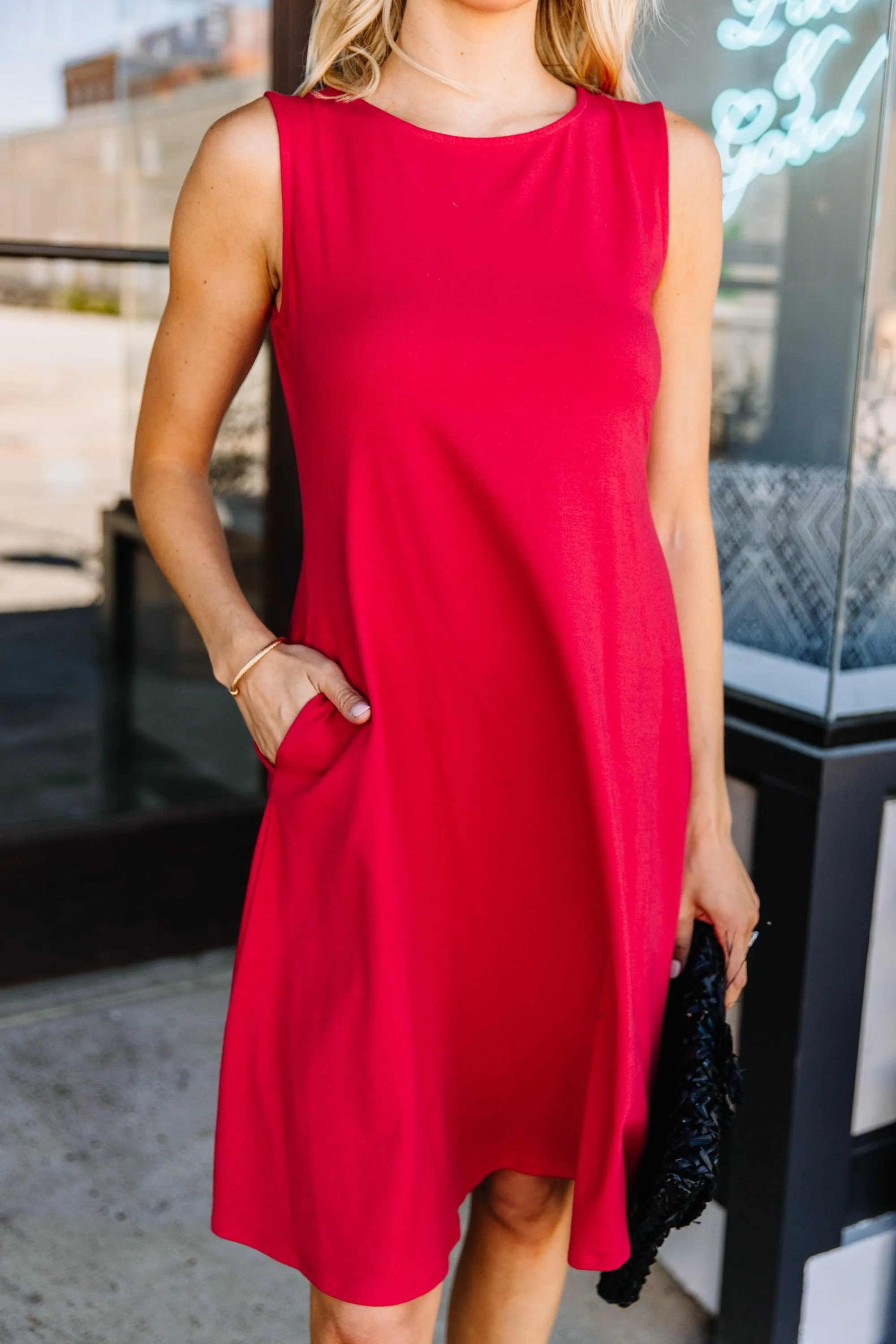 Easy To Find Ruby Red Swing Dress