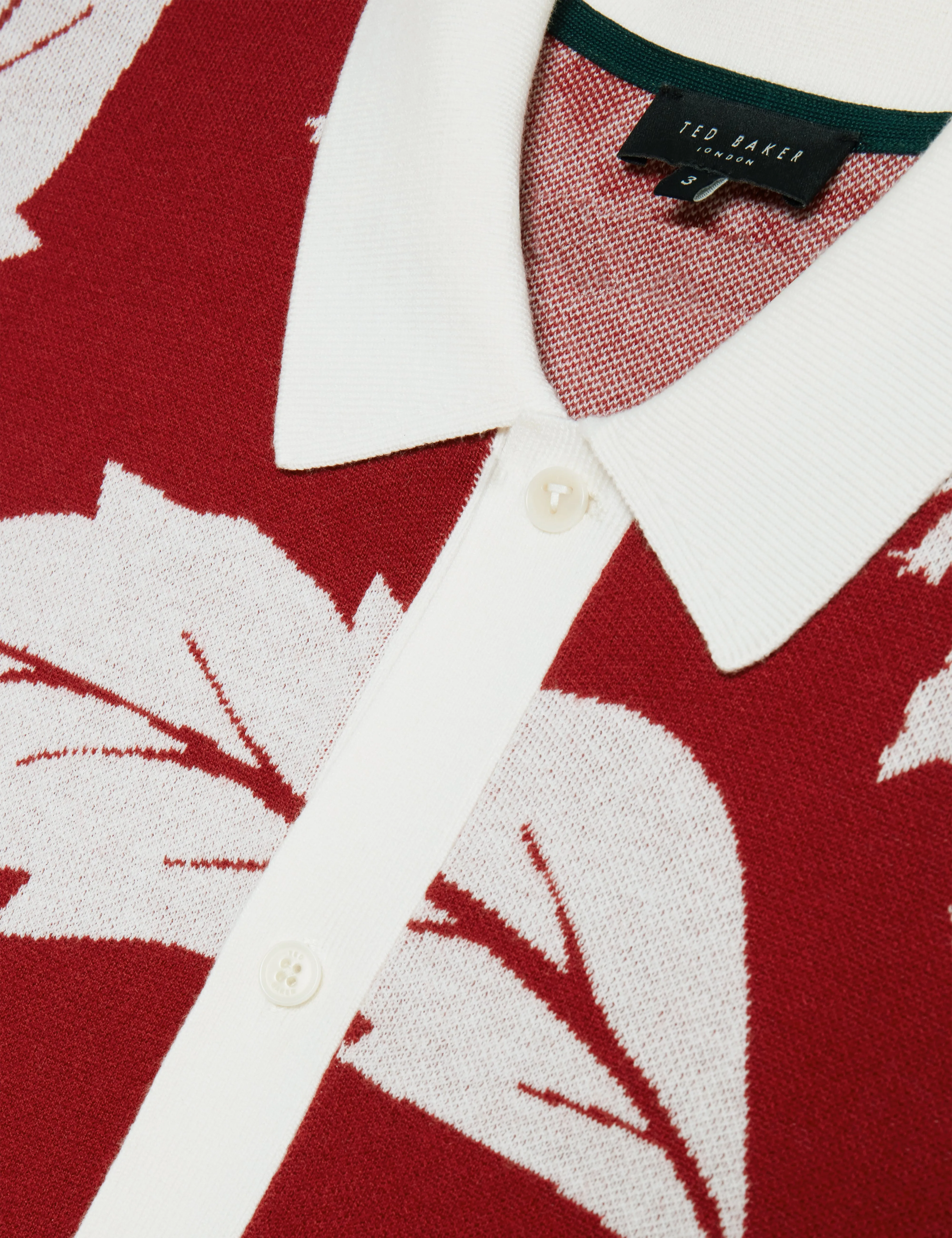 Edson Short Sleeve Button Through Floral Polo Shirt Red