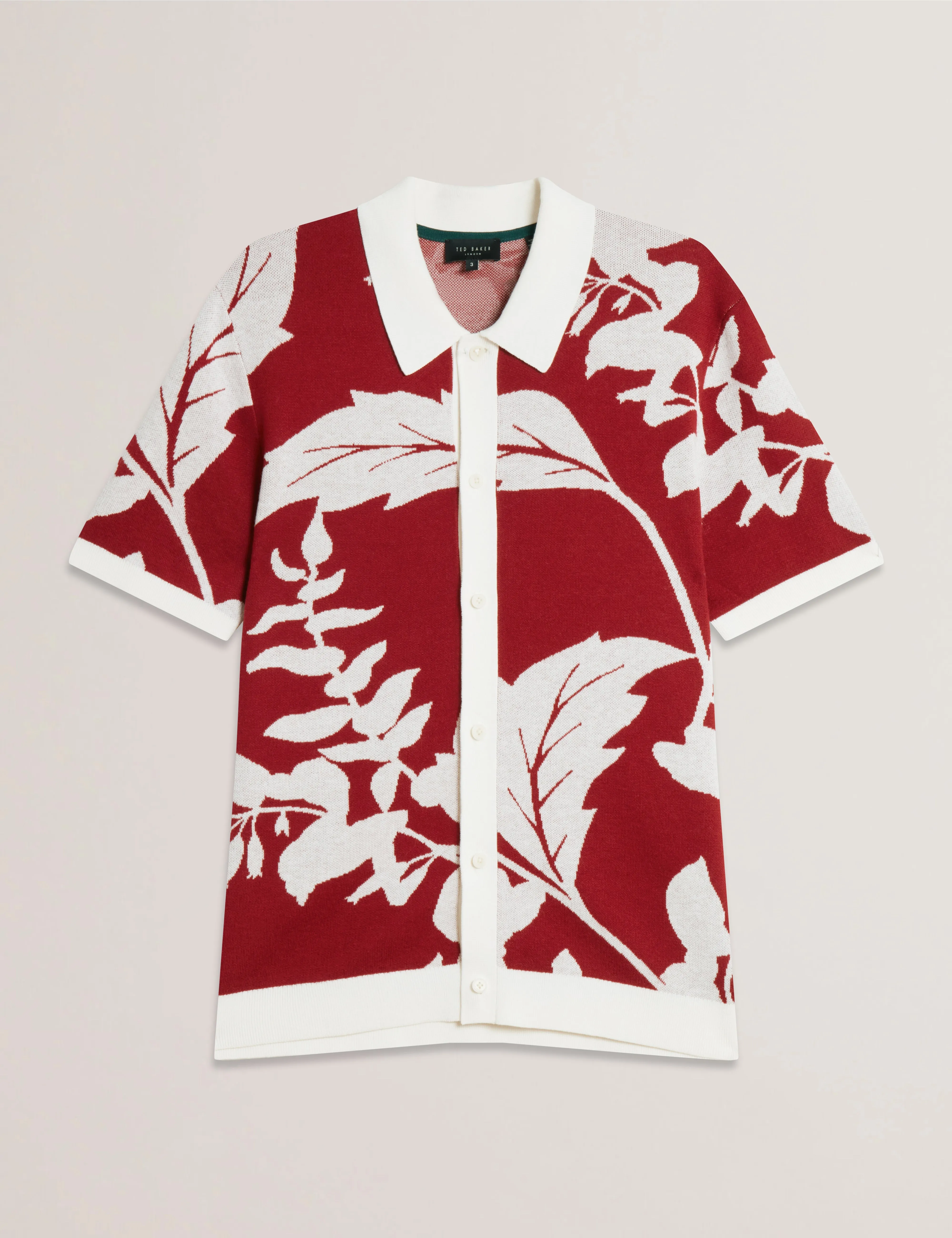 Edson Short Sleeve Button Through Floral Polo Shirt Red