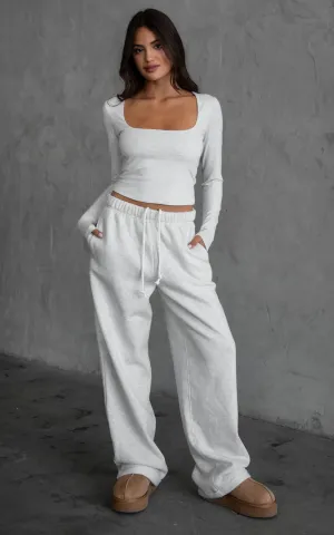 Fleece Wide Leg Sweatpants Heather White
