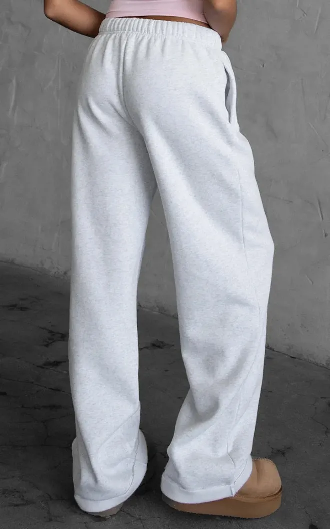 Fleece Wide Leg Sweatpants Heather White