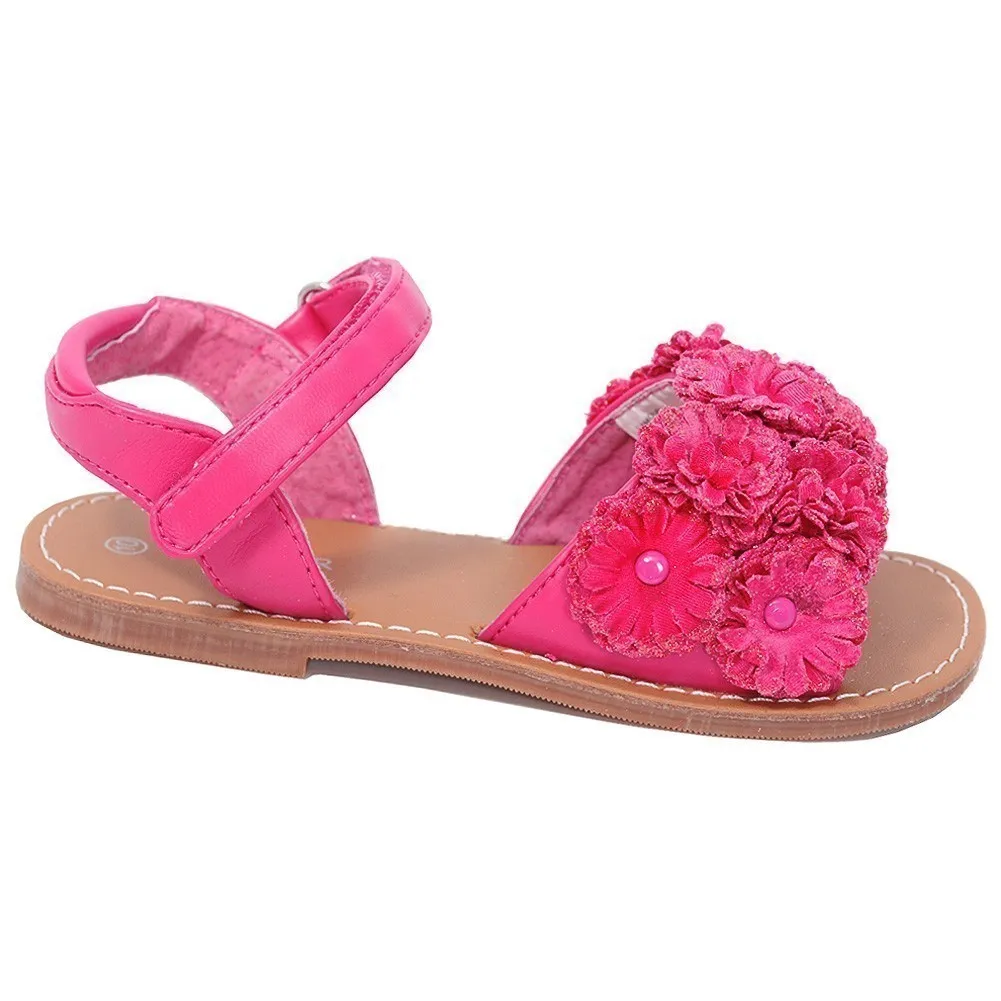 Fuchsia Sparkle Flower Strap Summer Sandal Little Girl 11-2
