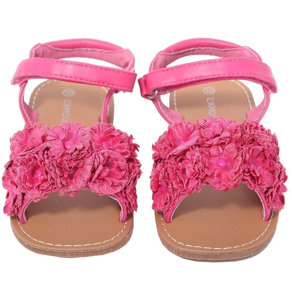 Fuchsia Sparkle Flower Strap Summer Sandal Little Girl 11-2