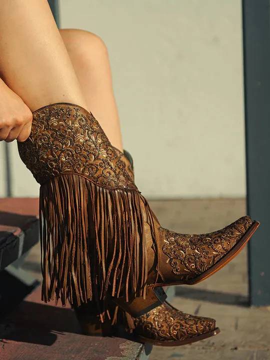 GORGEOUS GLITTERED EMBROIDERY AND FRINGE BOOT Style No. C3876
