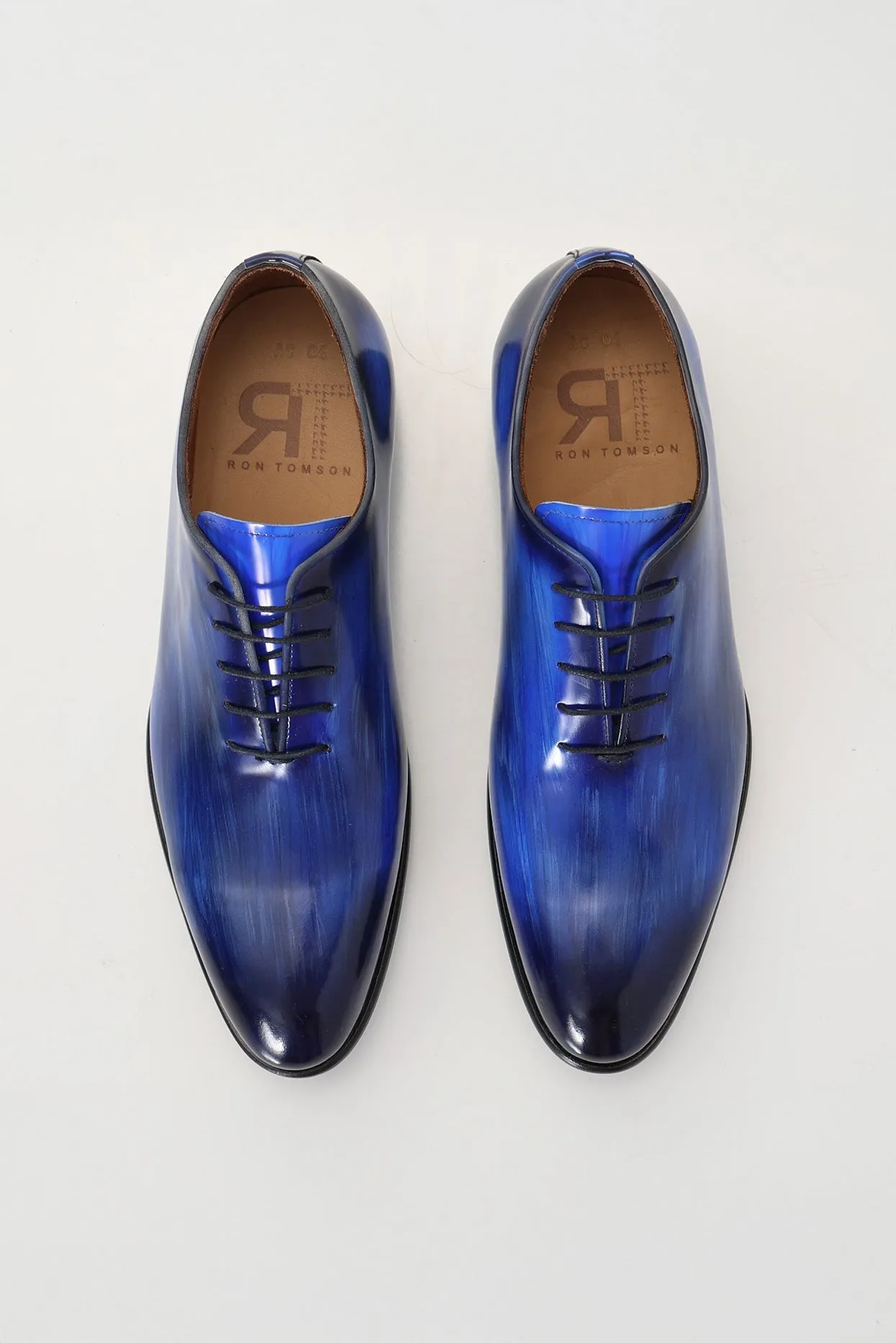 Hand Paint Patina Patent Leather Oxfords - Blue