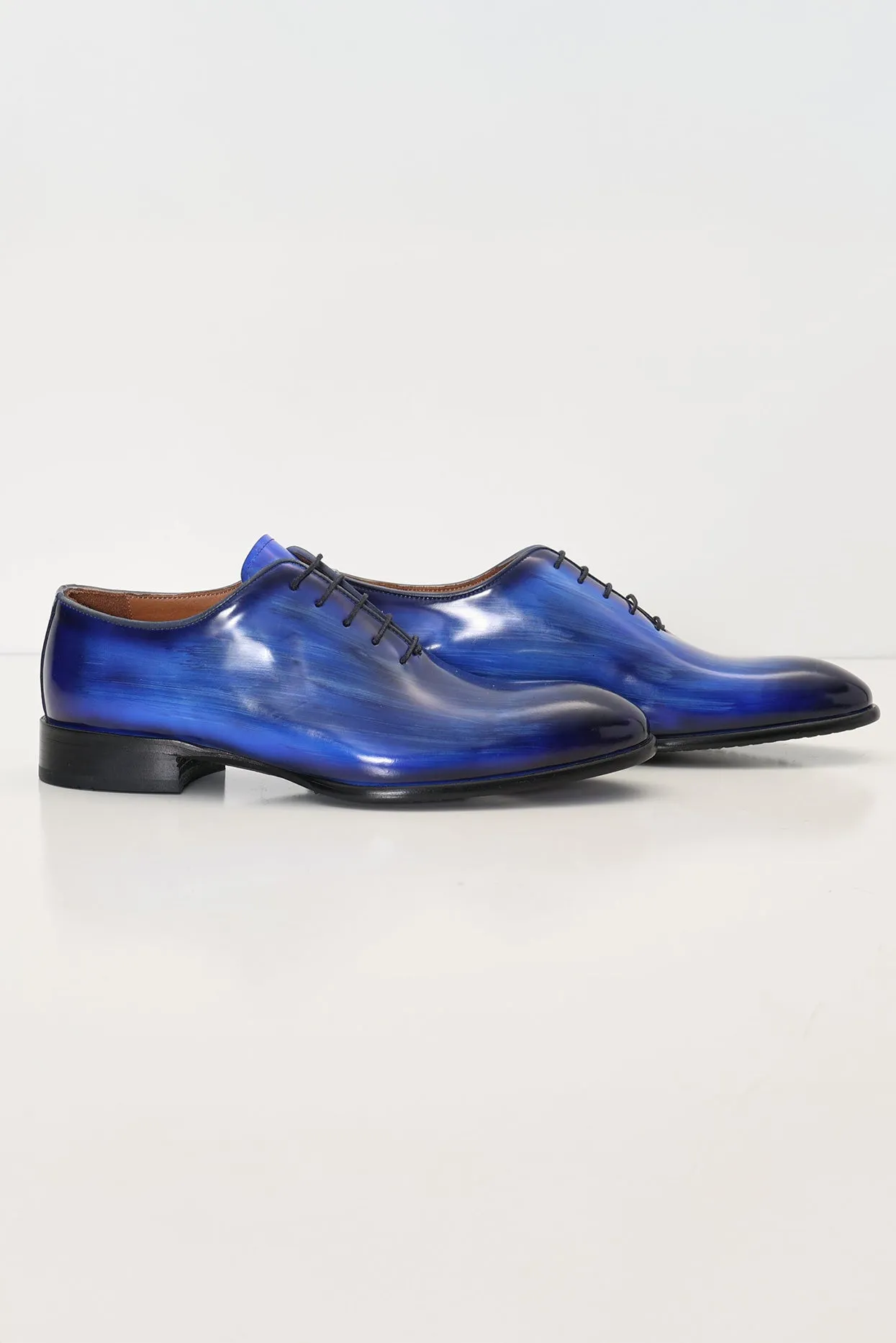 Hand Paint Patina Patent Leather Oxfords - Blue