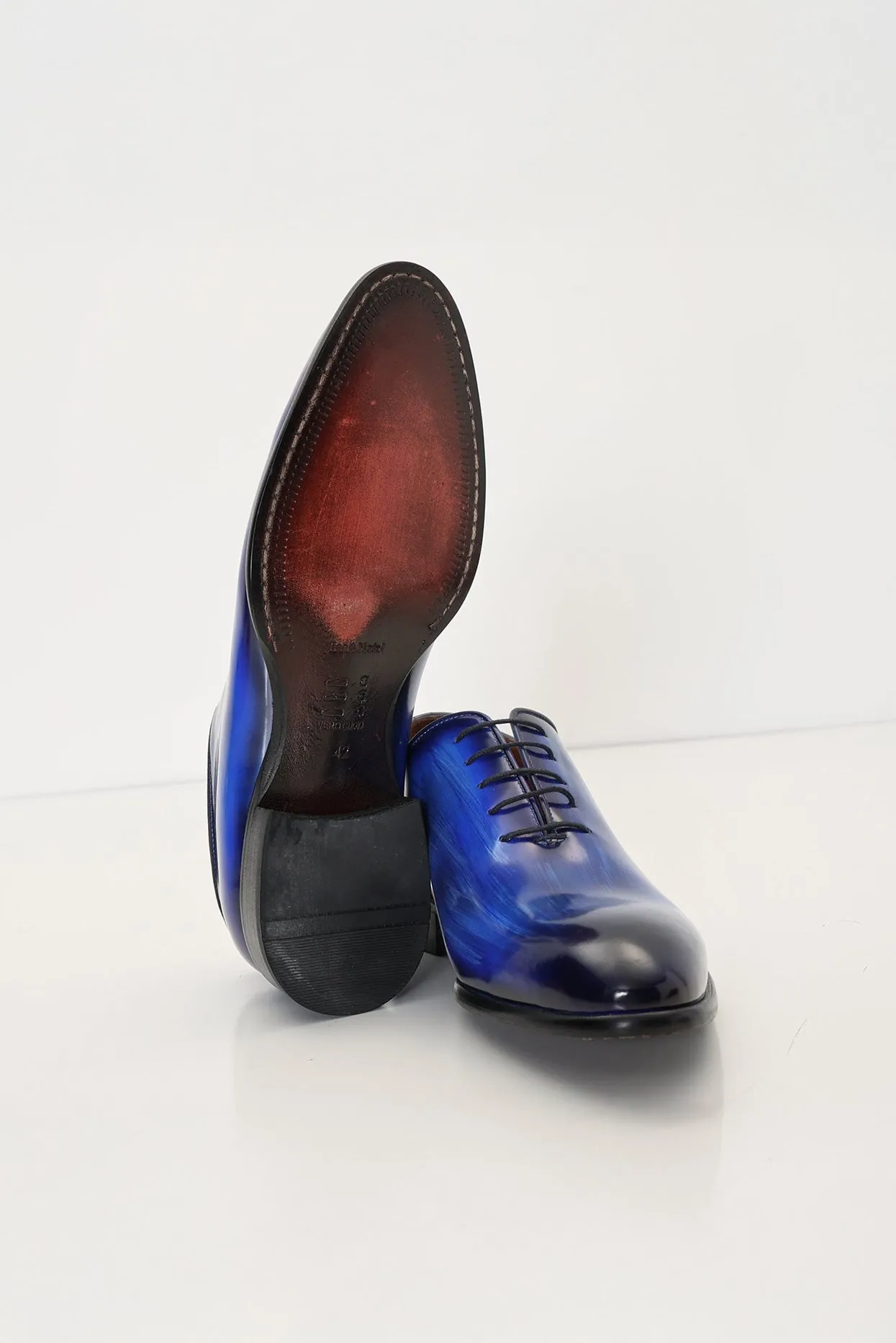 Hand Paint Patina Patent Leather Oxfords - Blue