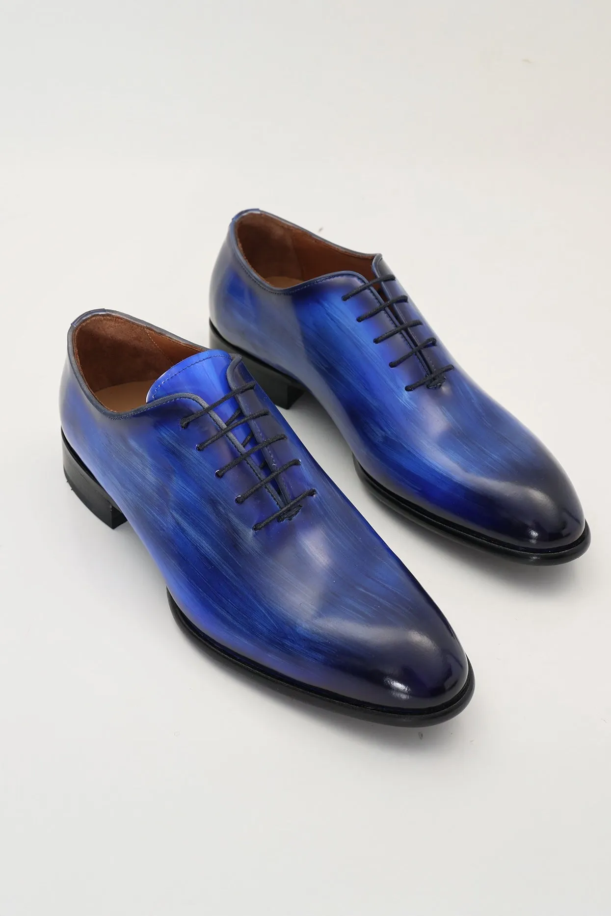 Hand Paint Patina Patent Leather Oxfords - Blue