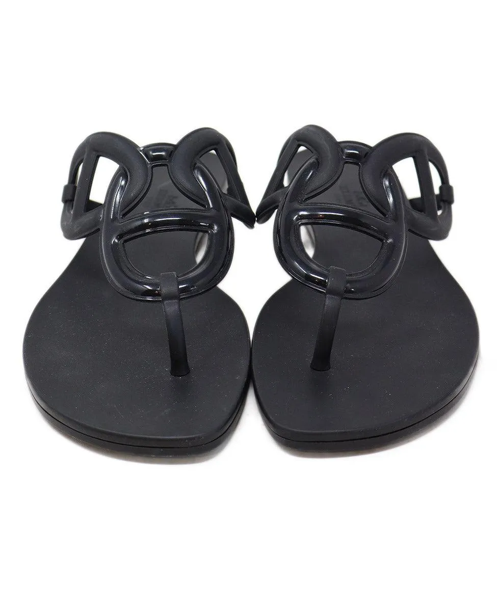 Hermes Black Rubber Sandals sz 10