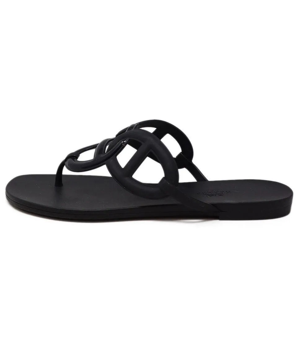 Hermes Black Rubber Sandals sz 10