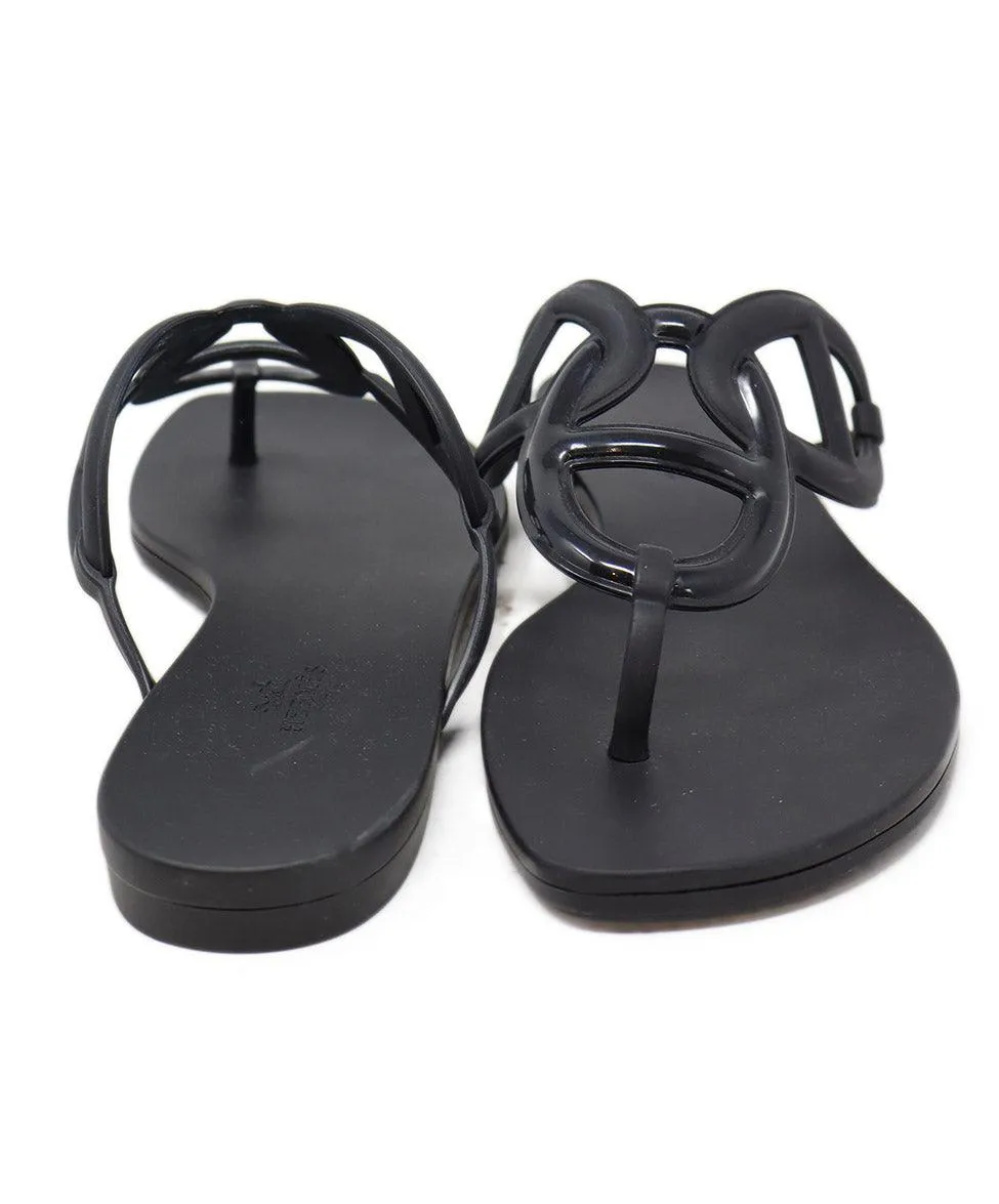Hermes Black Rubber Sandals sz 10