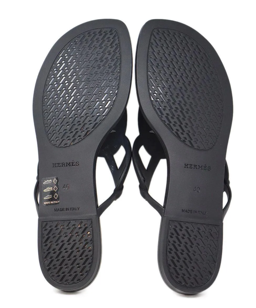 Hermes Black Rubber Sandals sz 10