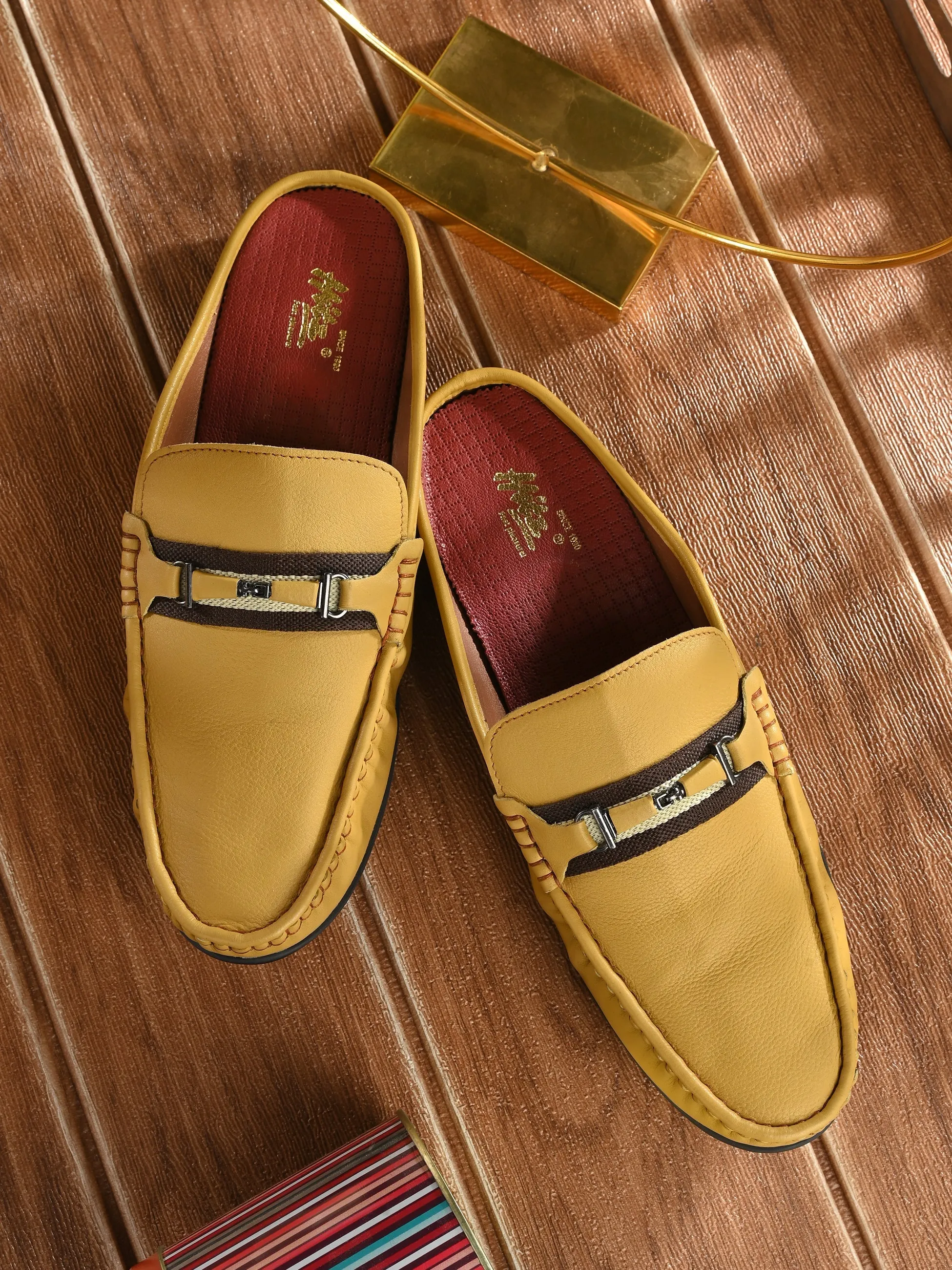 Hitz Men's Yellow Leather Casual Loafers