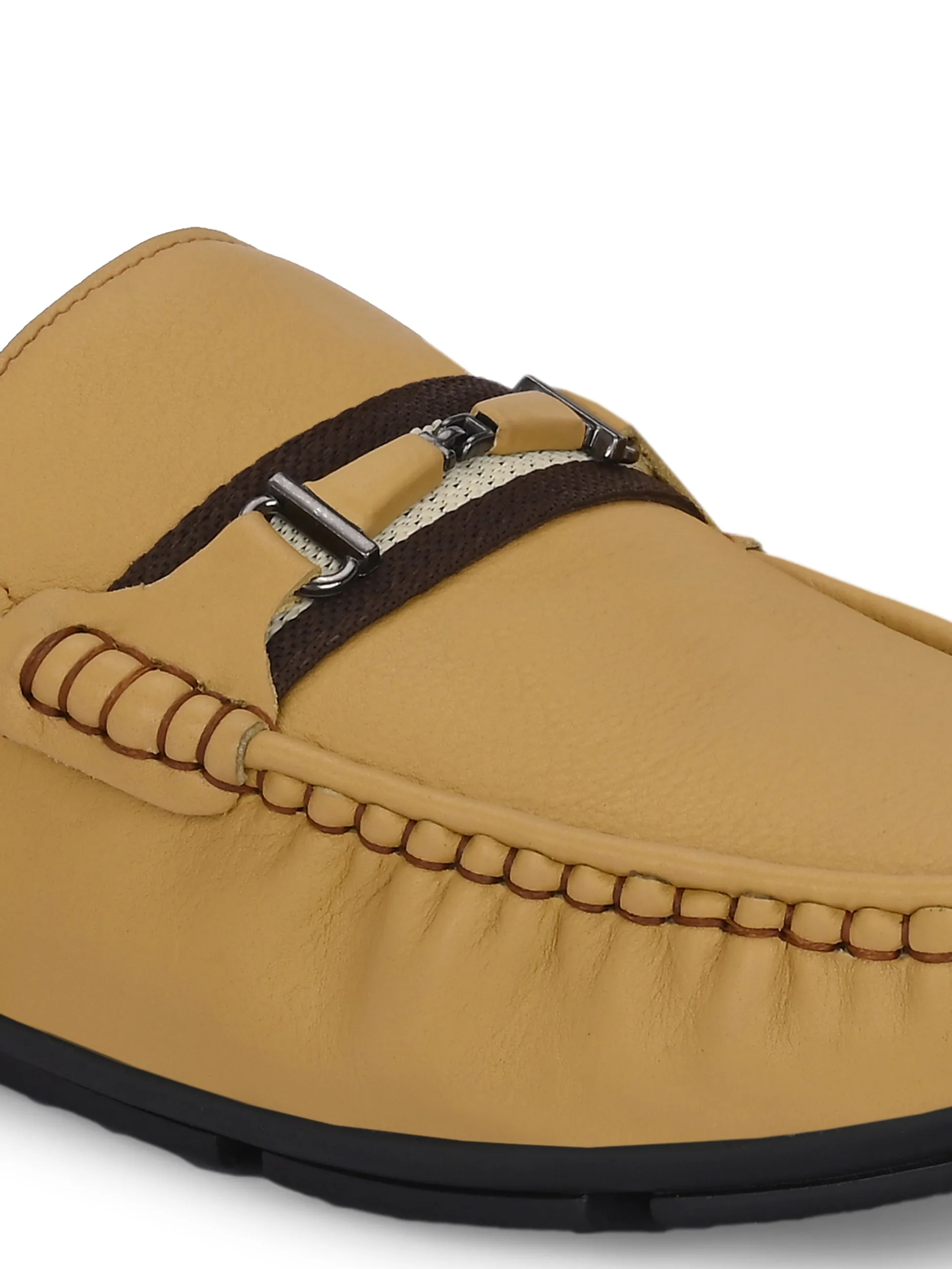 Hitz Men's Yellow Leather Casual Loafers
