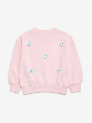 HOP Kids Light Pink Embellished Cotton-Blend Sweatshirt
