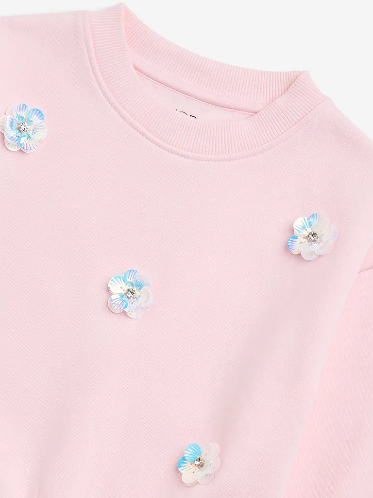 HOP Kids Light Pink Embellished Cotton-Blend Sweatshirt