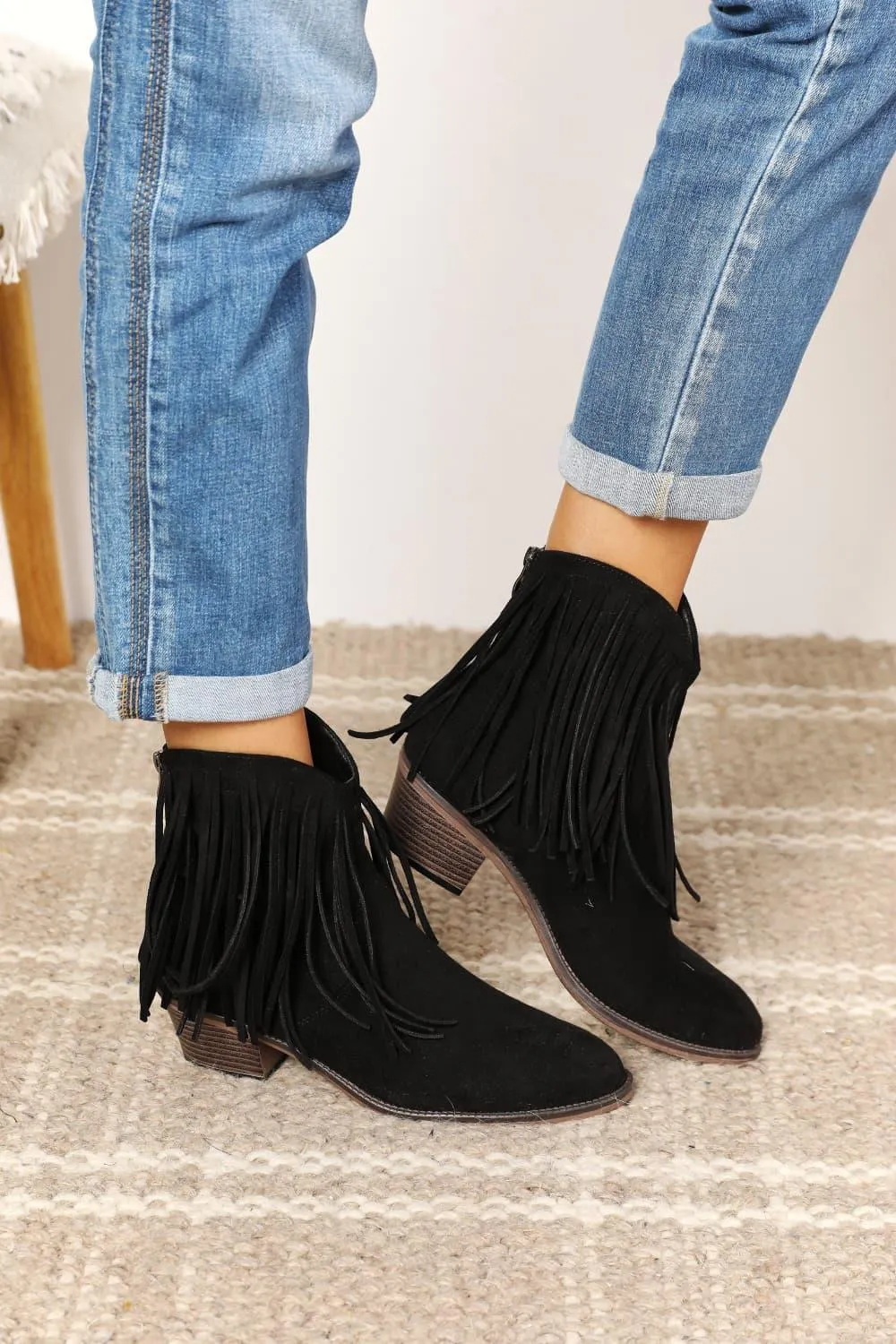 Legend Women's Fringe Black Ankle Cowboy Boots