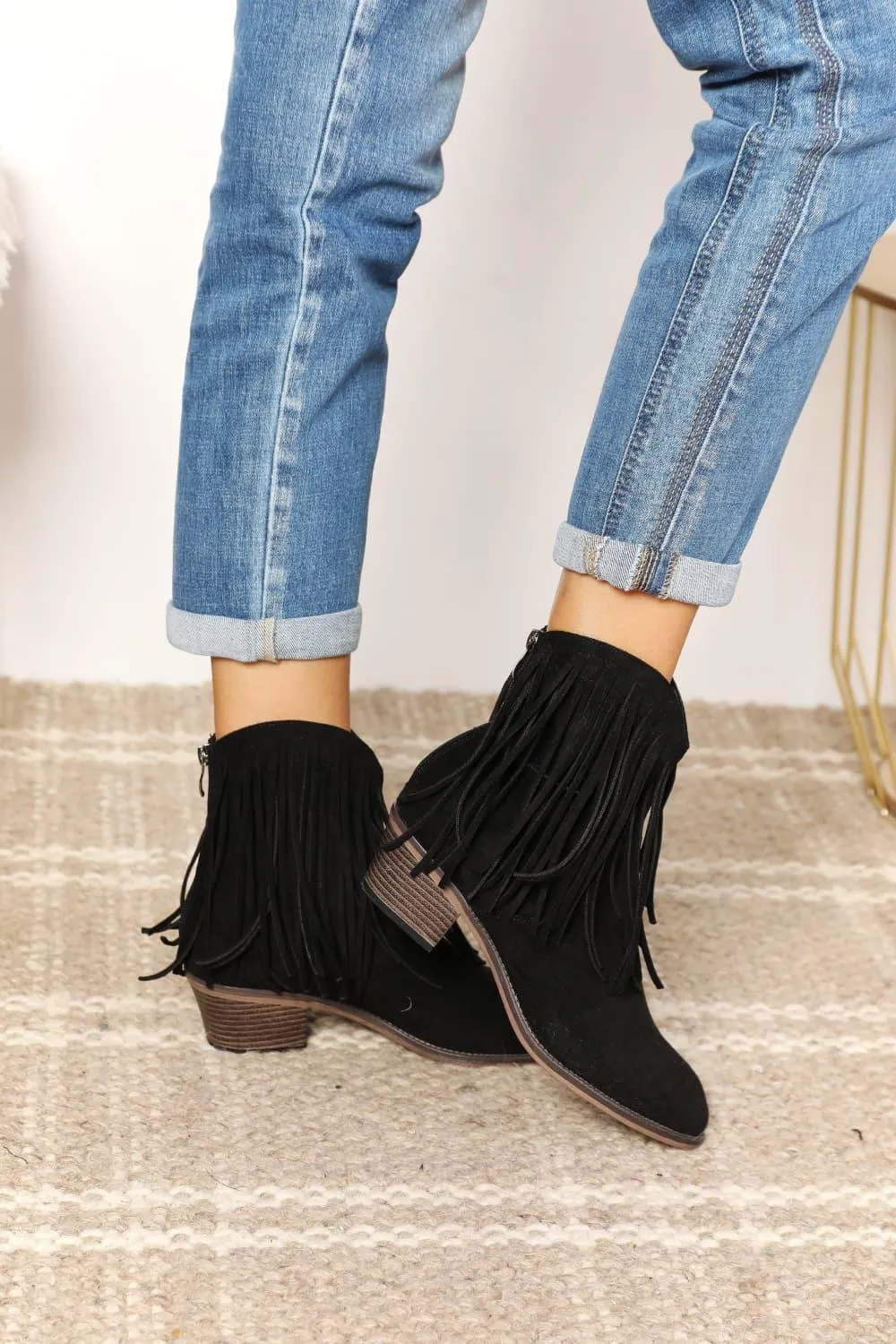 Legend Women's Fringe Black Ankle Cowboy Boots
