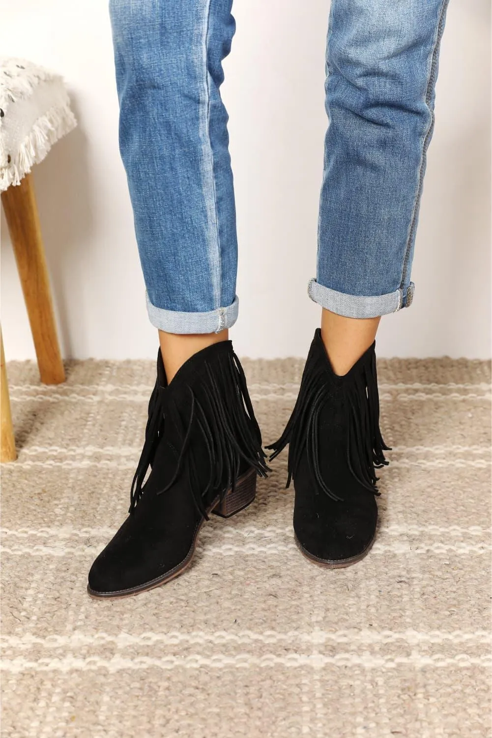 Legend Women's Fringe Black Ankle Cowboy Boots