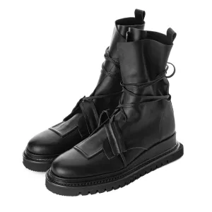 Love On black leather lace-up men boots