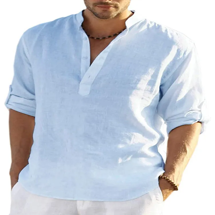 Men's Casual Loose Linen Long Sleeve Shirt