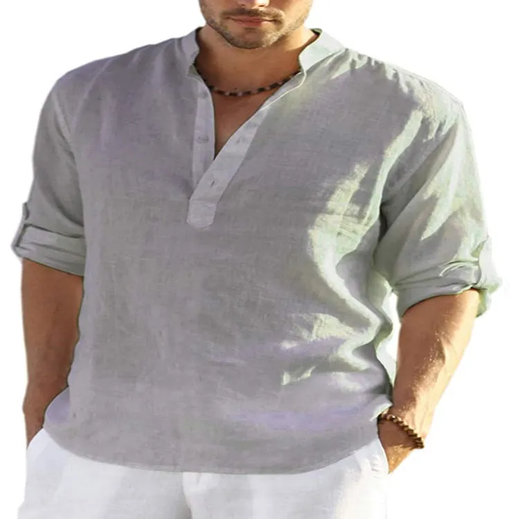 Men's Casual Loose Linen Long Sleeve Shirt