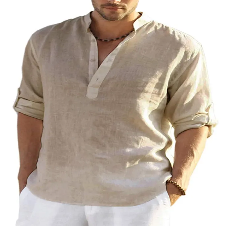 Men's Casual Loose Linen Long Sleeve Shirt