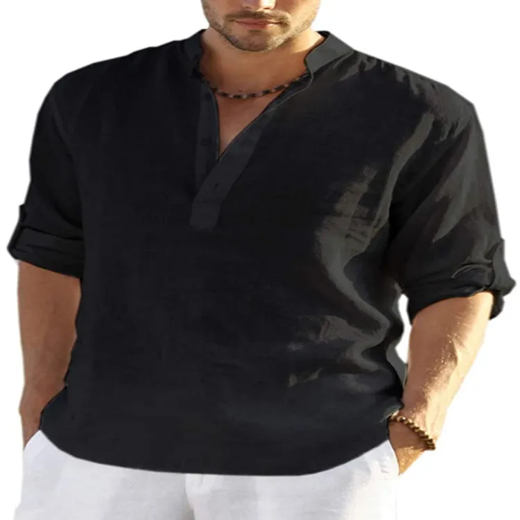 Men's Casual Loose Linen Long Sleeve Shirt