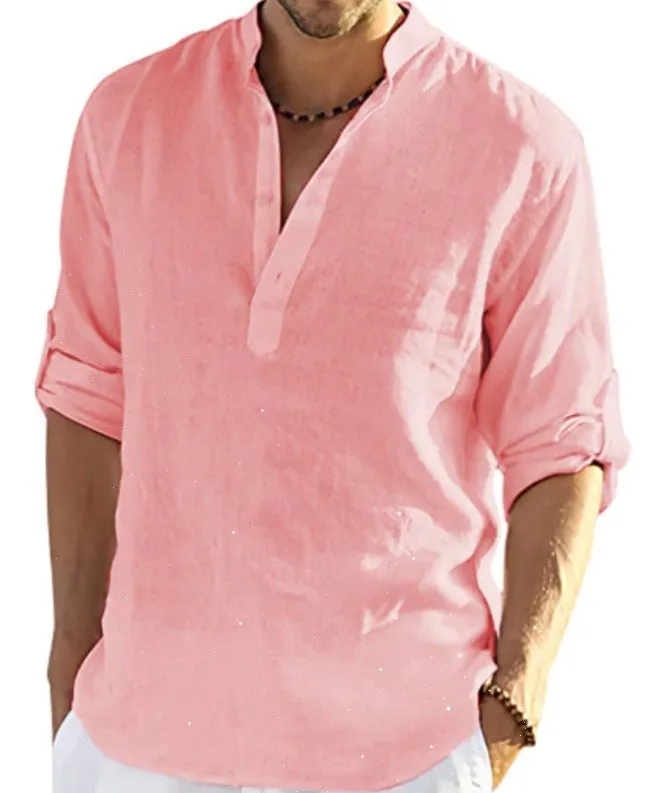 Men's Casual Loose Linen Long Sleeve Shirt