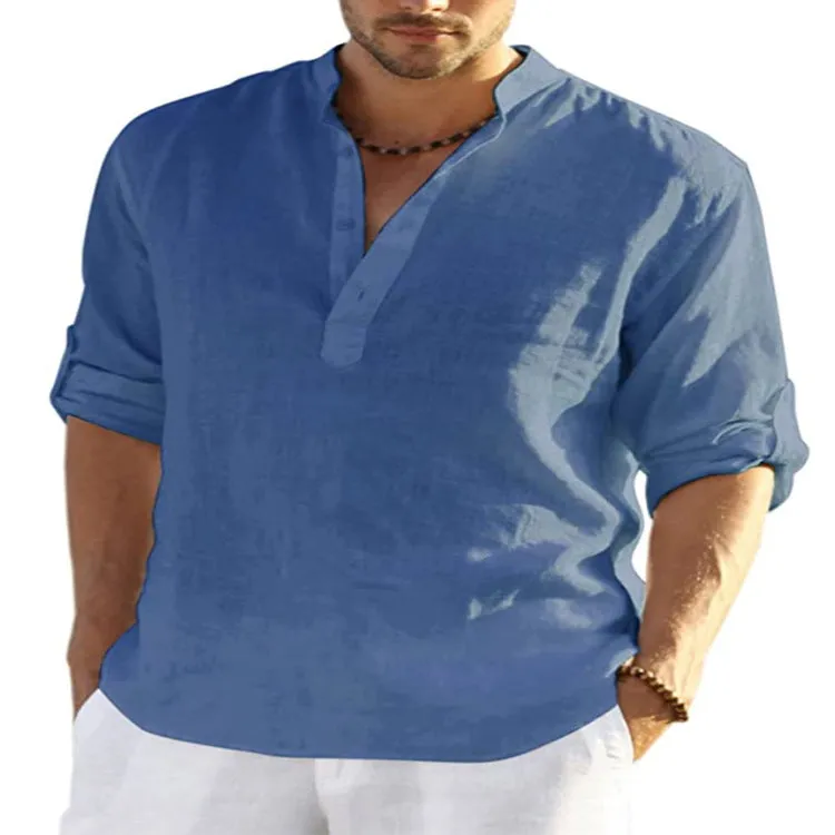 Men's Casual Loose Linen Long Sleeve Shirt