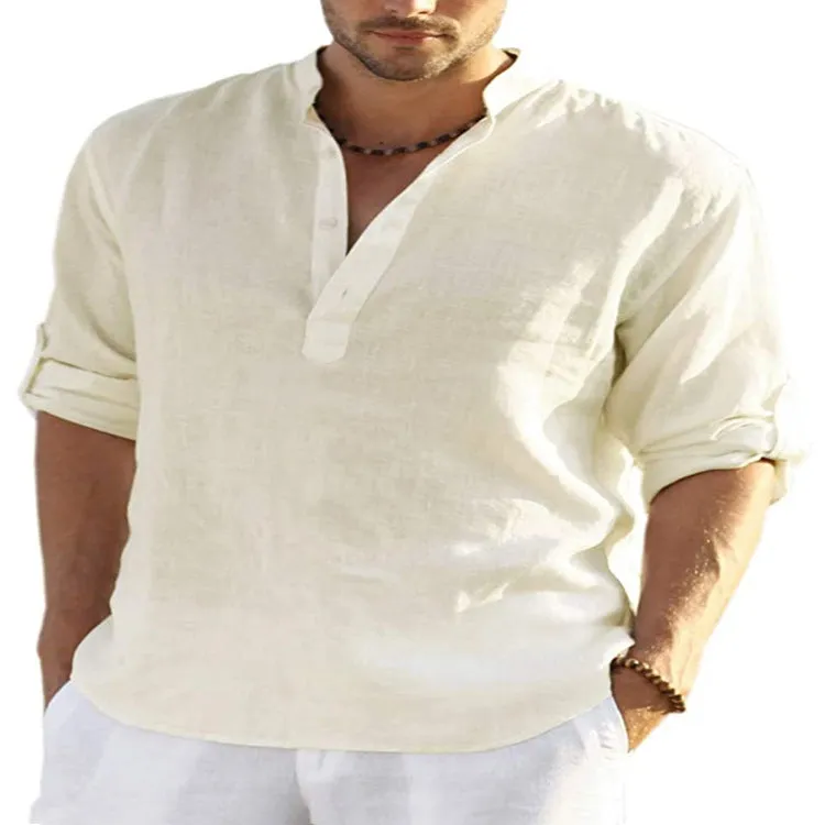 Men's Casual Loose Linen Long Sleeve Shirt