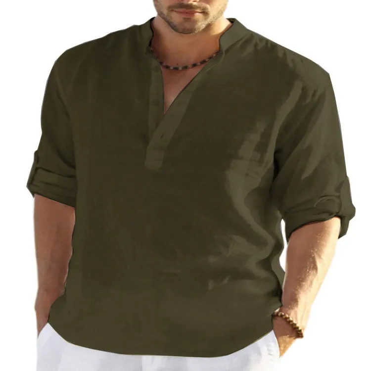Men's Casual Loose Linen Long Sleeve Shirt