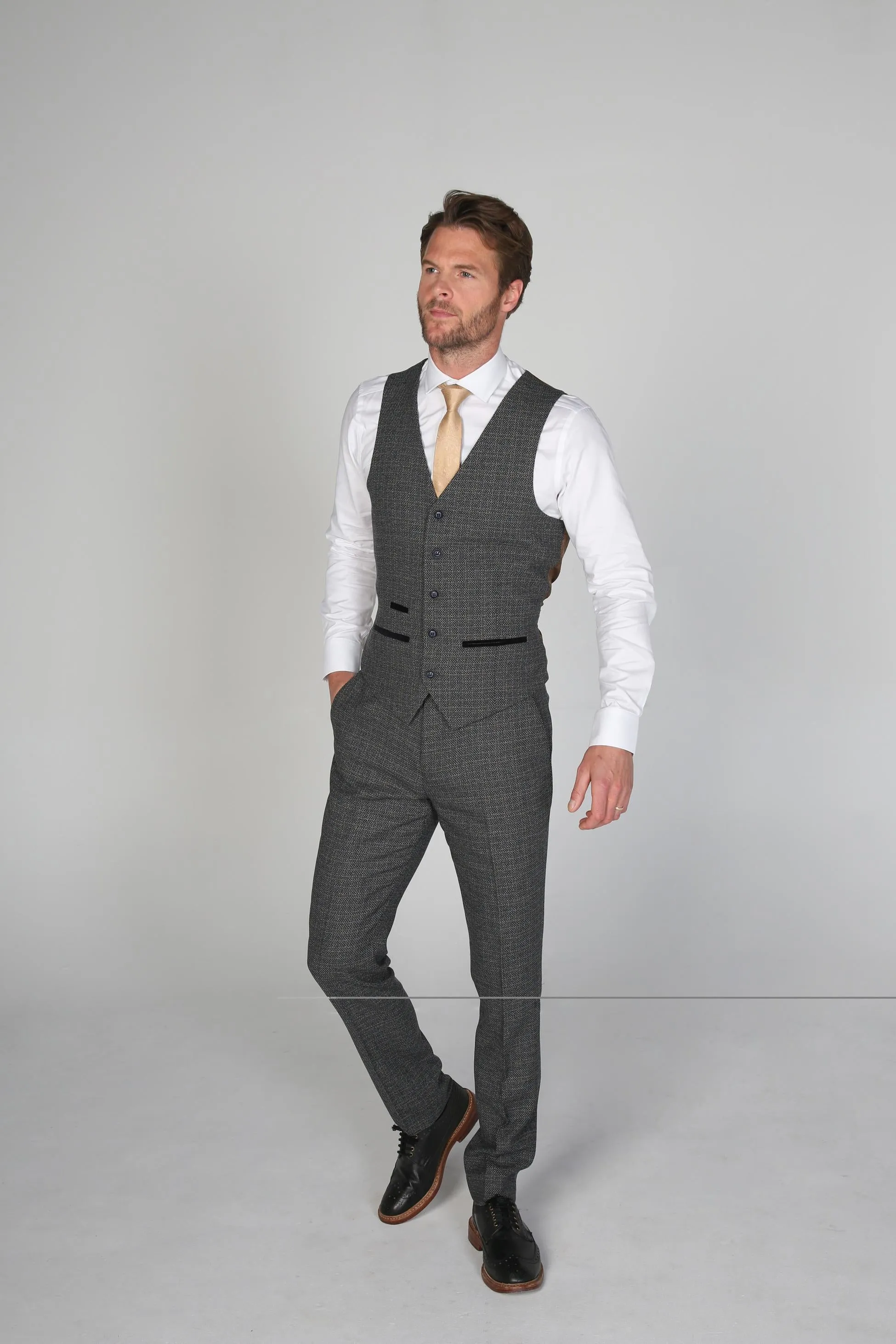 Men's Tweed-Like Tailored Fit  Formal Suit - RALPH - Grey