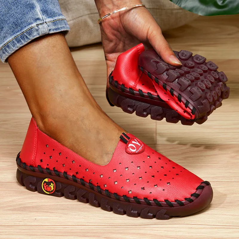 Nanccy Hollowed Leather Wide Fit Driving Loafers Slip On