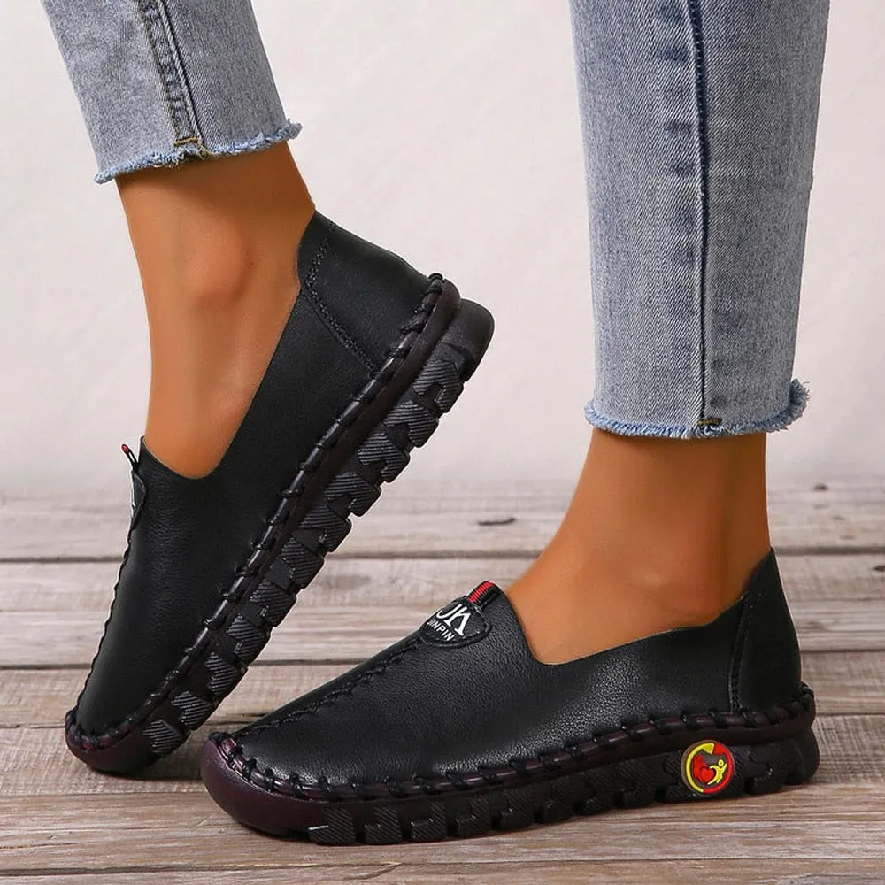 Nanccy Hollowed Leather Wide Fit Driving Loafers Slip On