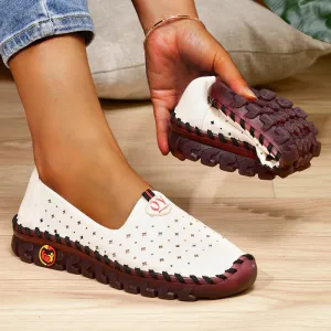 Nanccy Hollowed Leather Wide Fit Driving Loafers Slip On