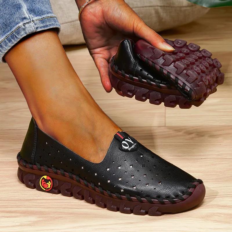 Nanccy Hollowed Leather Wide Fit Driving Loafers Slip On