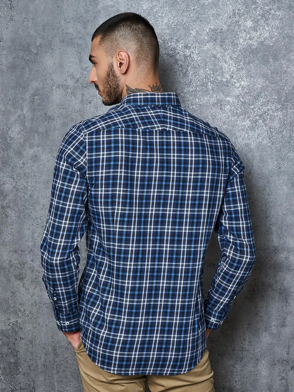 NAVY WHITE MELANGE CHECK - L/S