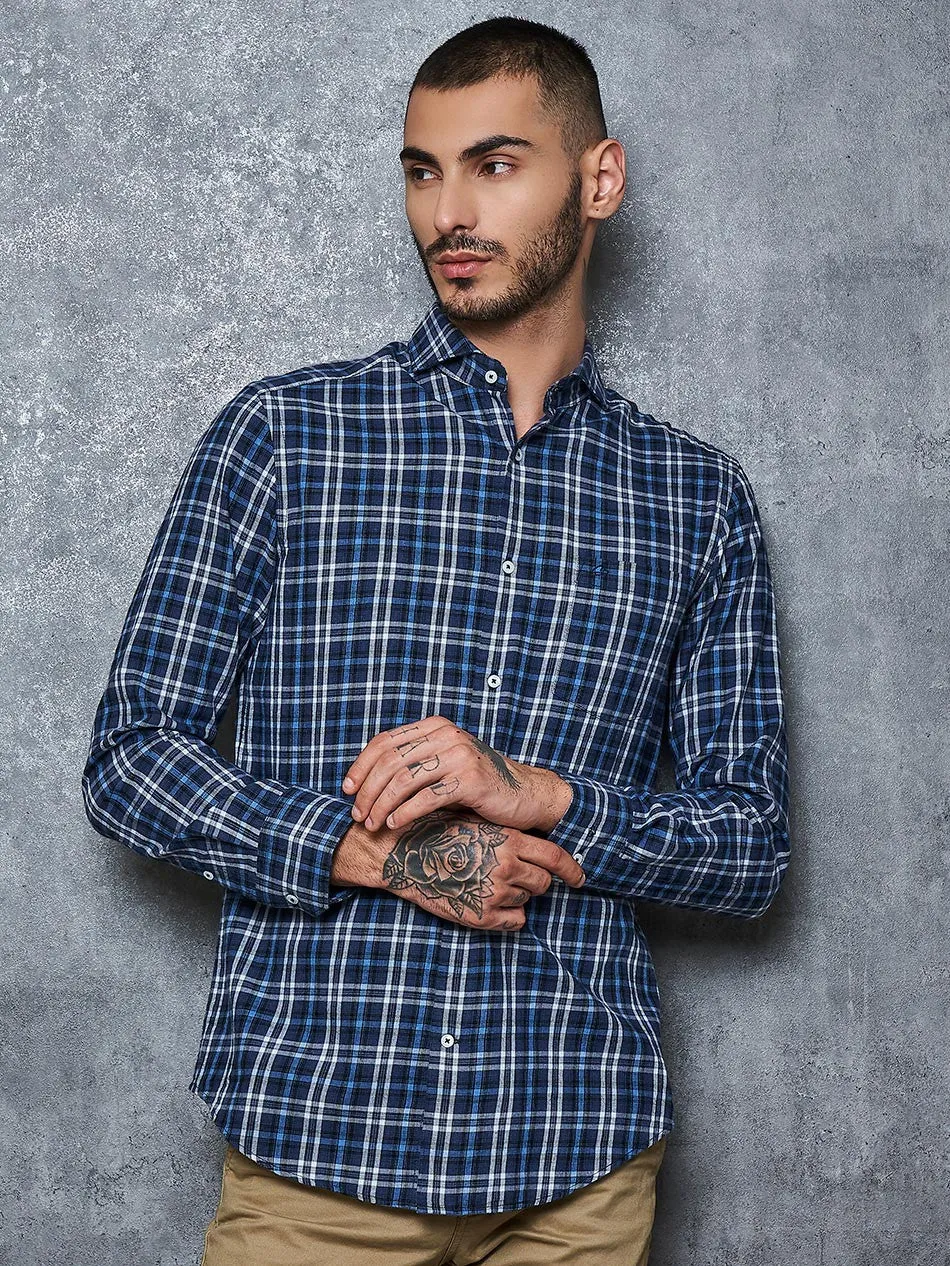 NAVY WHITE MELANGE CHECK - L/S