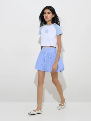Nuon Blue Printed Cotton-Blend T-Shirt