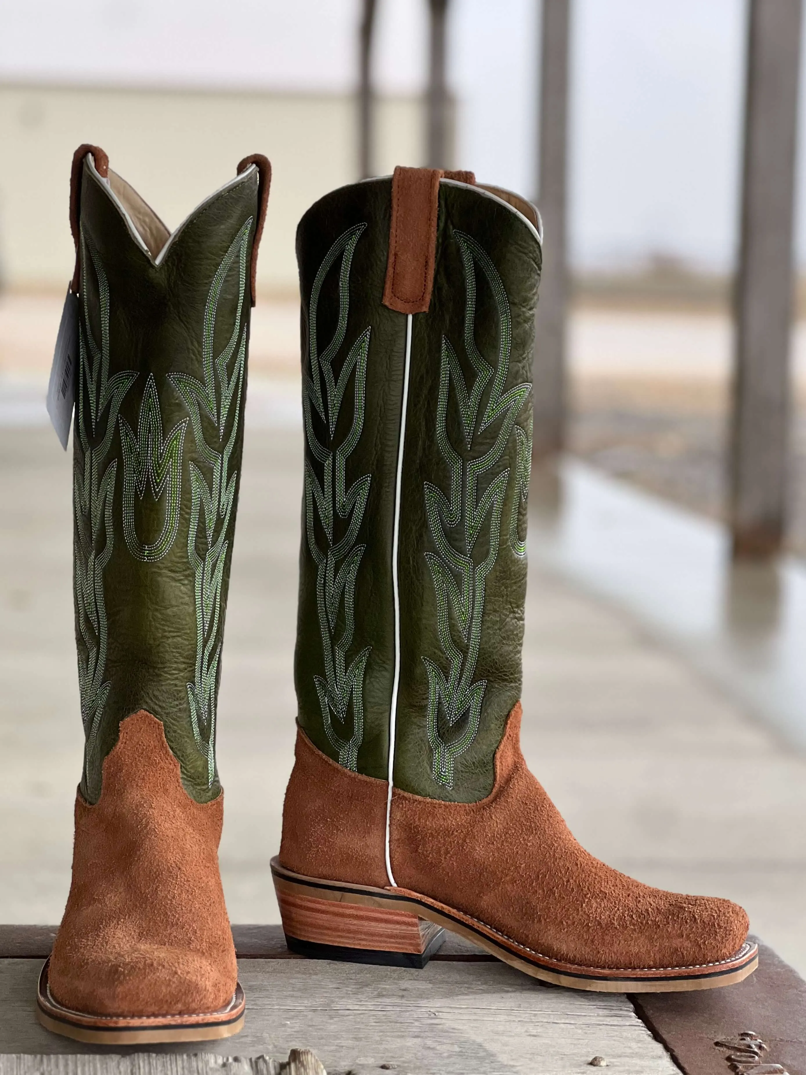 Olathe Boot Co. | Brown Mule Roughout/Jade Navajo Boot CLOSEOUT SIZES