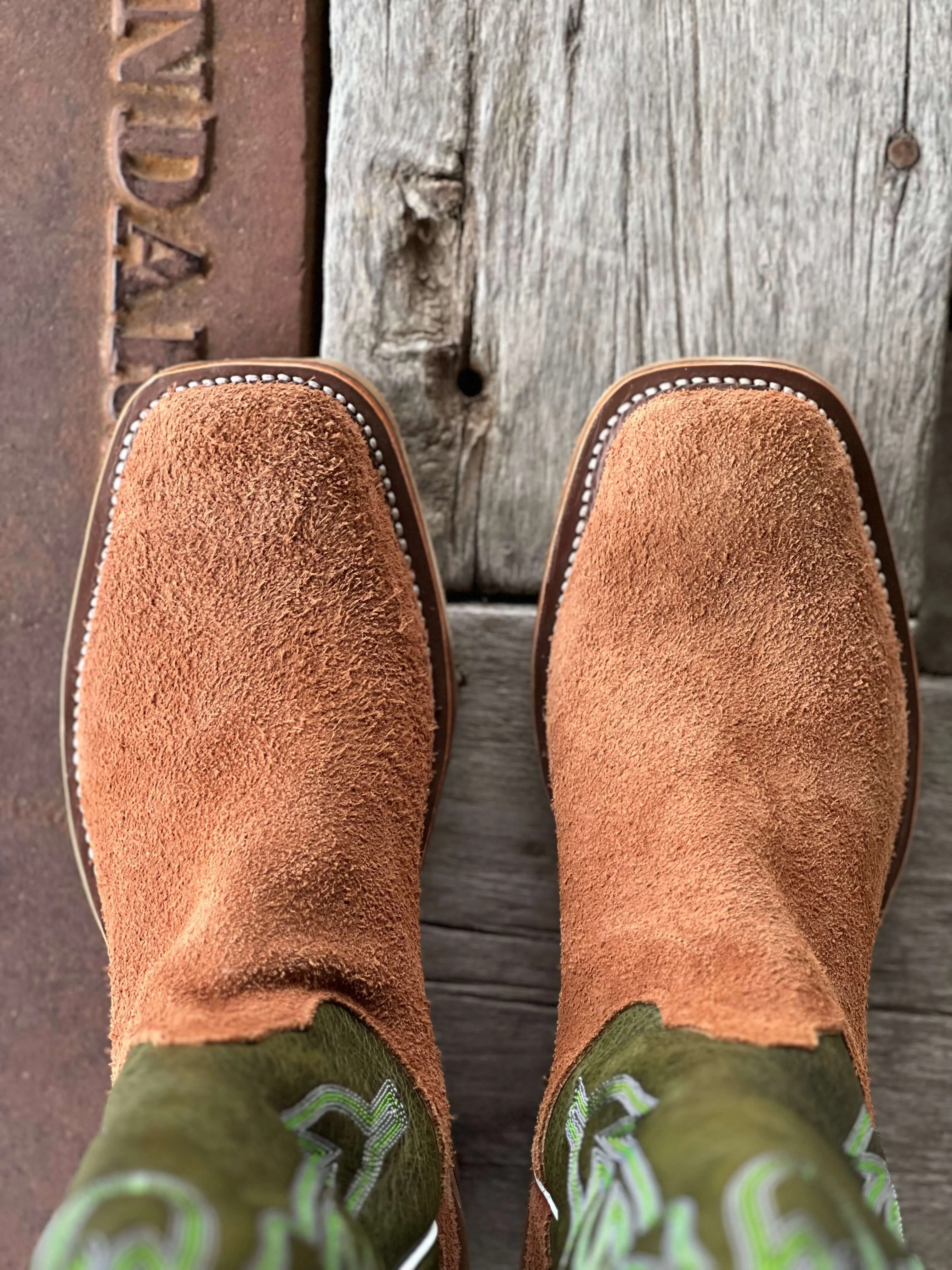 Olathe Boot Co. | Brown Mule Roughout/Jade Navajo Boot CLOSEOUT SIZES