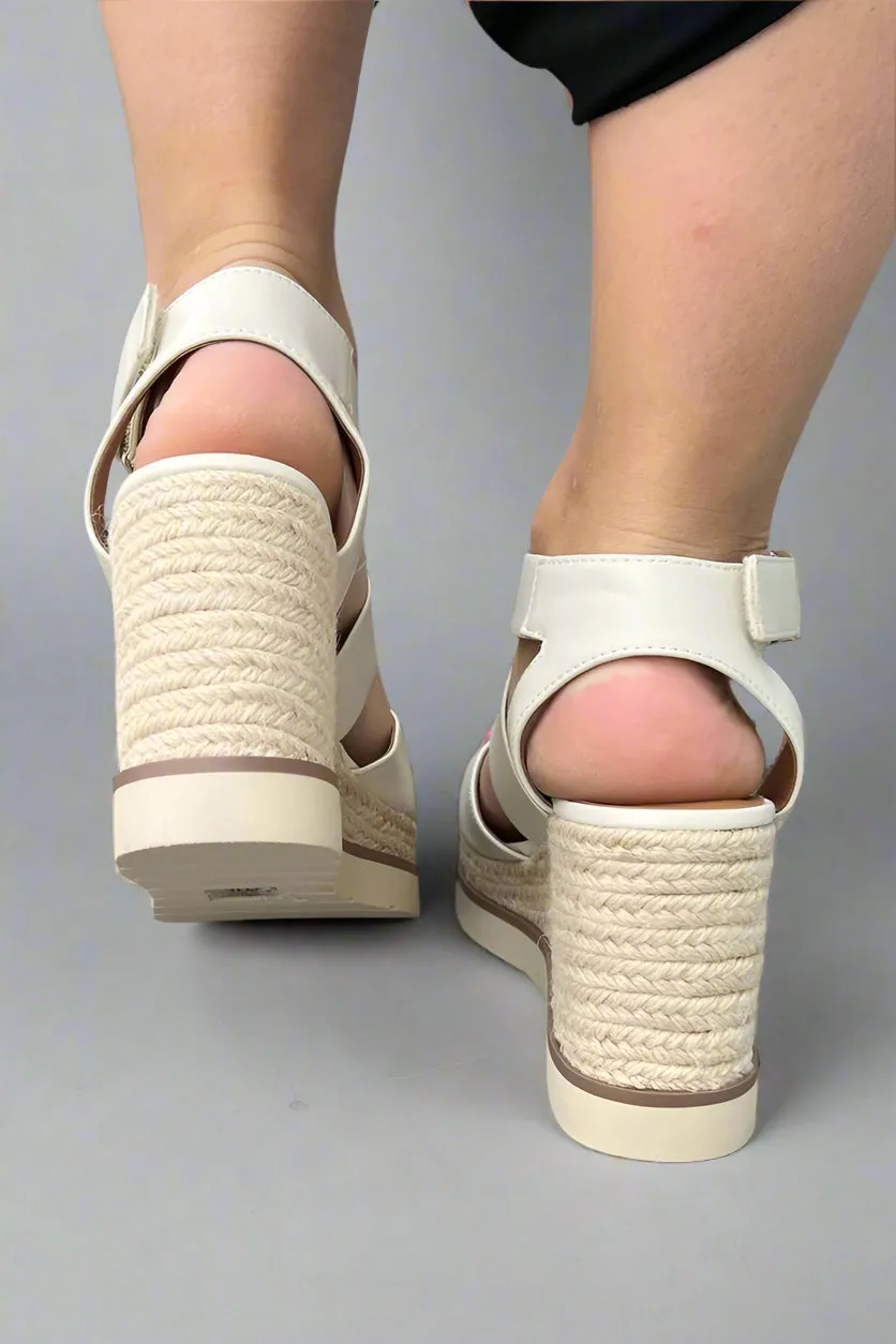 Open Toe Cross Strap Wedge Sandal - Bone