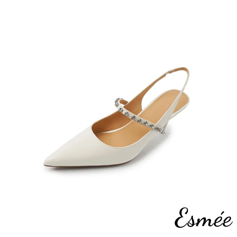 Patent Leather High Heel Slingback with Diamond Straps