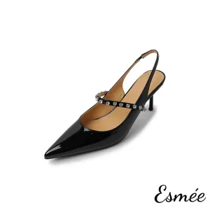 Patent Leather High Heel Slingback with Diamond Straps