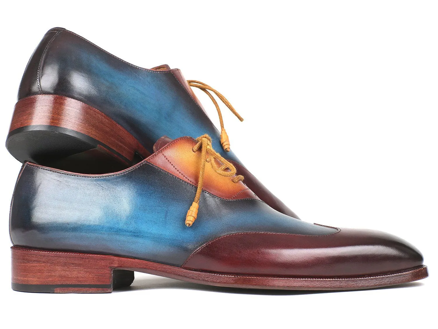 Paul Parkman Three Tone Wingtip Oxfords Bordeaux & Blue & Camel Shoes (ID#AL3249TU)