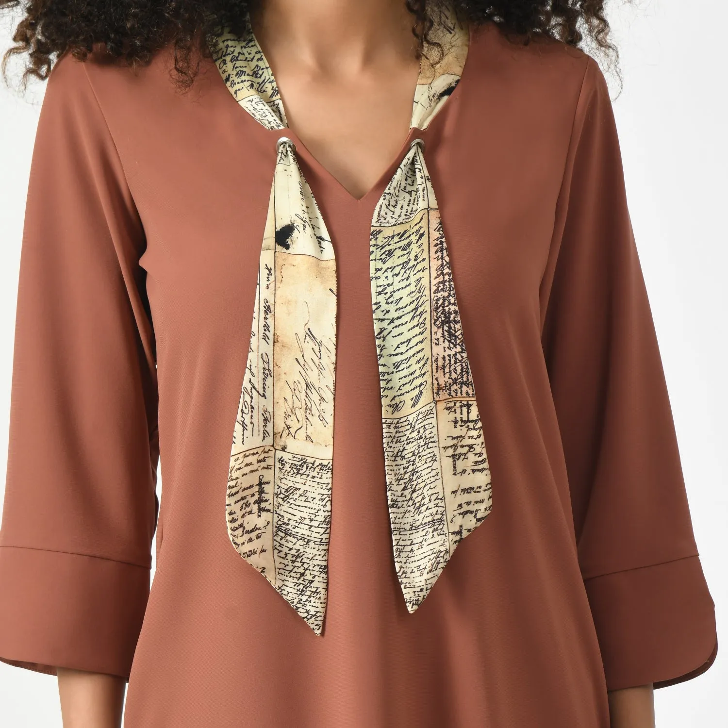Peach Dress With Tie Knot Collar